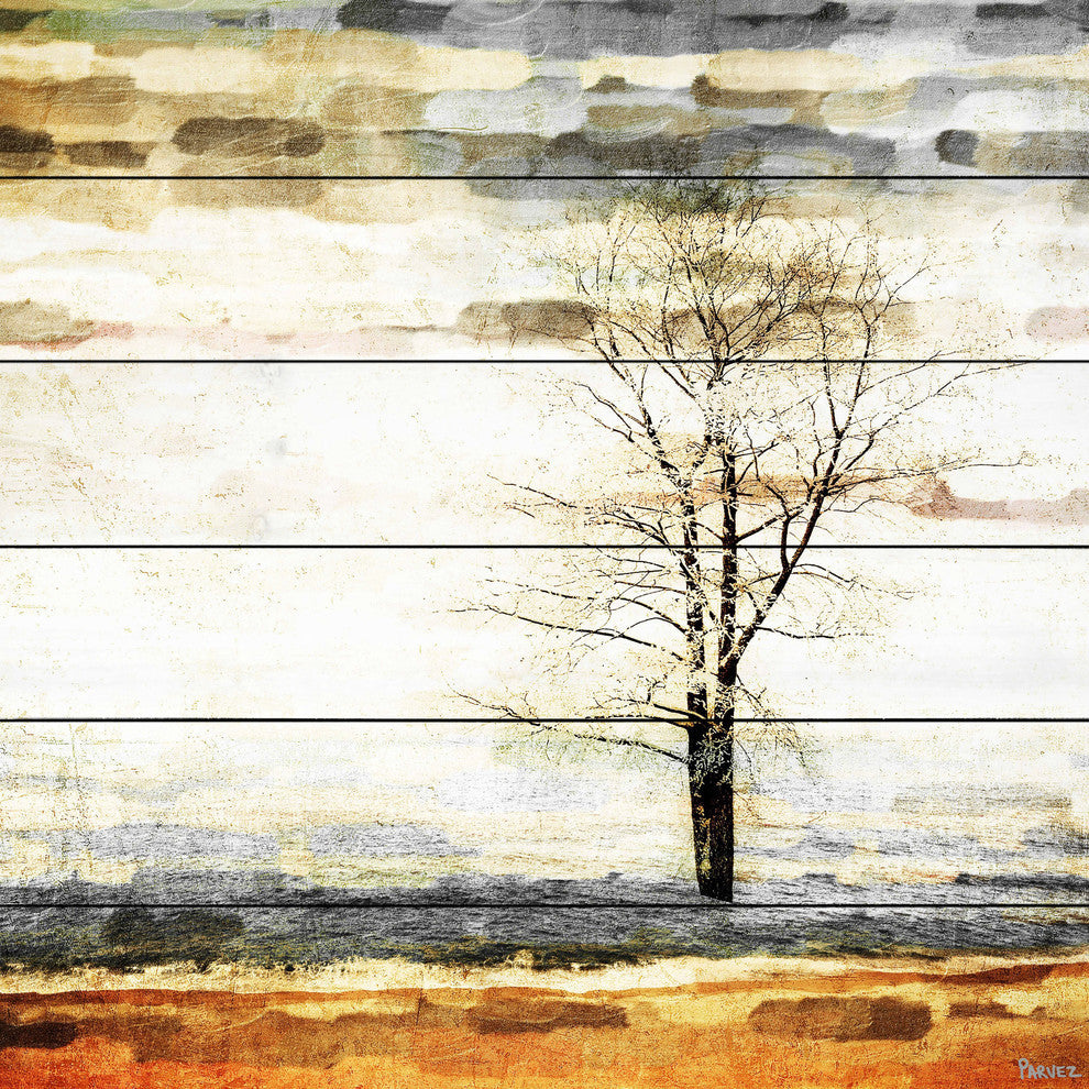 "Lone Tree" Print on White Wood, 40"x40"