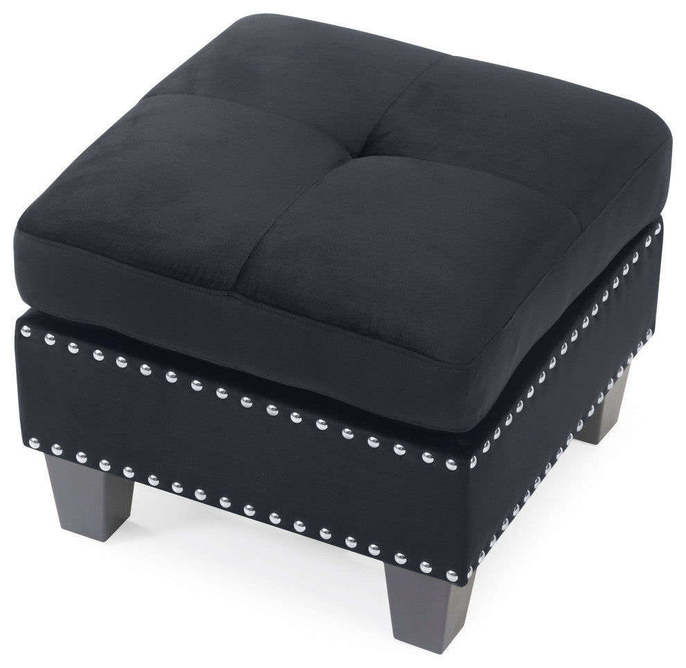 Nailer Black Twill Upholstered Ottoman