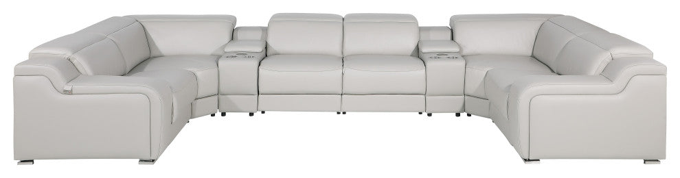 Marco-8-Piece 2-Power Reclining Italian Leather Sectional, Light Gray
