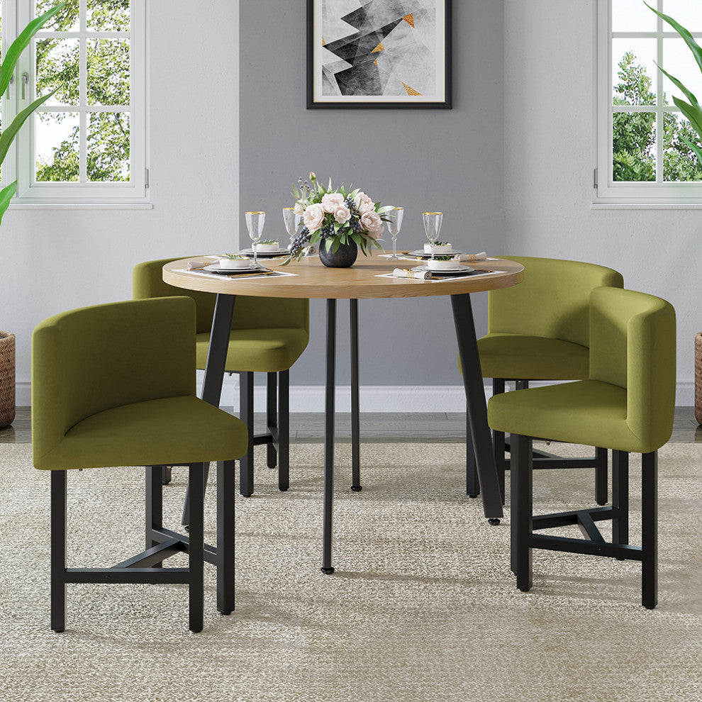 40" Round Wooden 4 Seater Dining Table Set Upholstered Chairs for Nook Balcony, Yellow