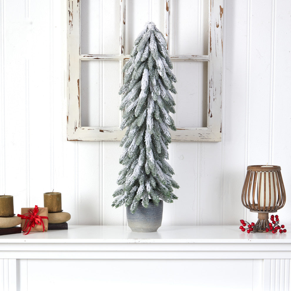 Nearly Natural T3368 33 Flocked Artificial Christmas Tree in Decorative Planter