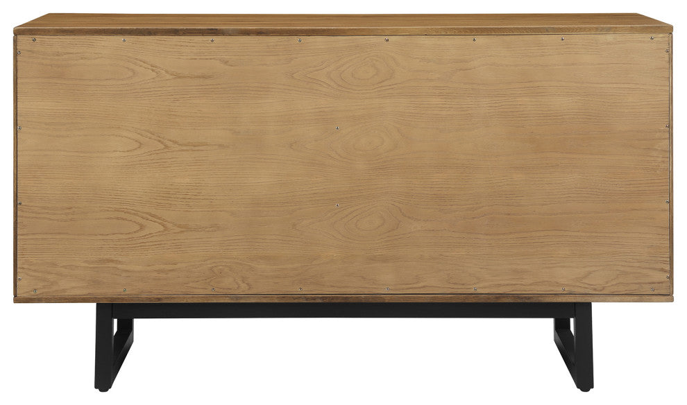 Aldo 4 Drawer Dresser in Brown Oak Wood with Black Metal Legs
