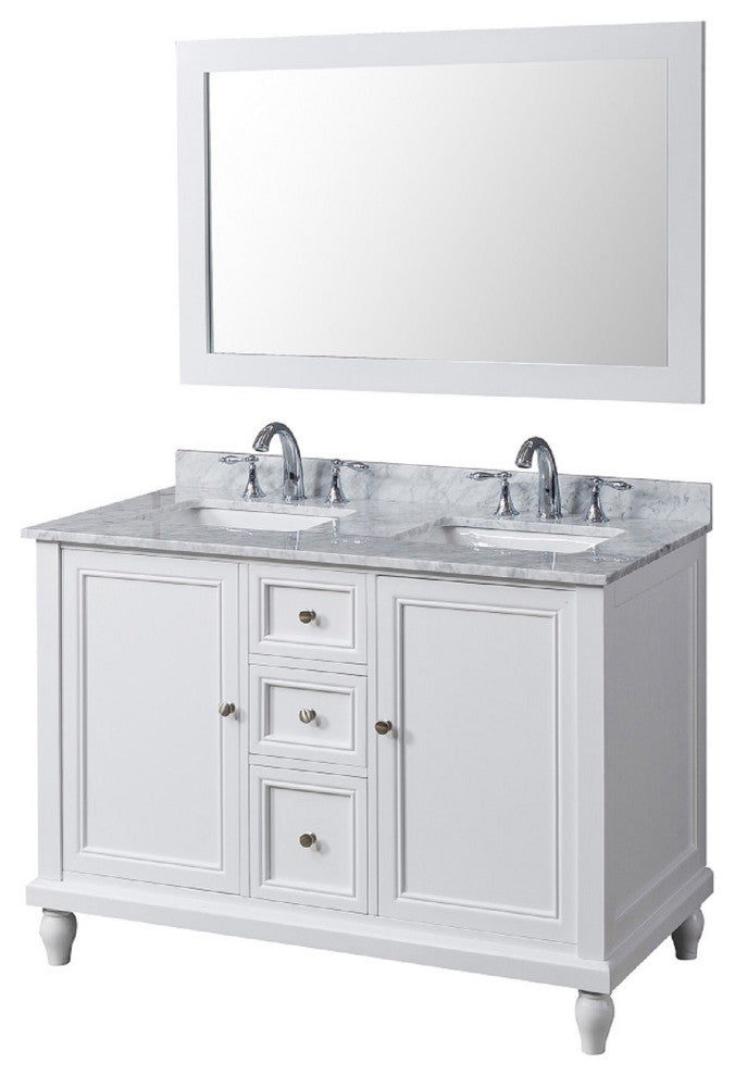 48" Classic Double Bath Vanity, White and Mirror
