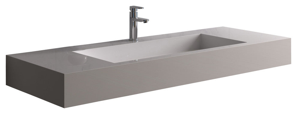 ADM Large Rectangular Wall Mounted Sink, White, 47", Matte White