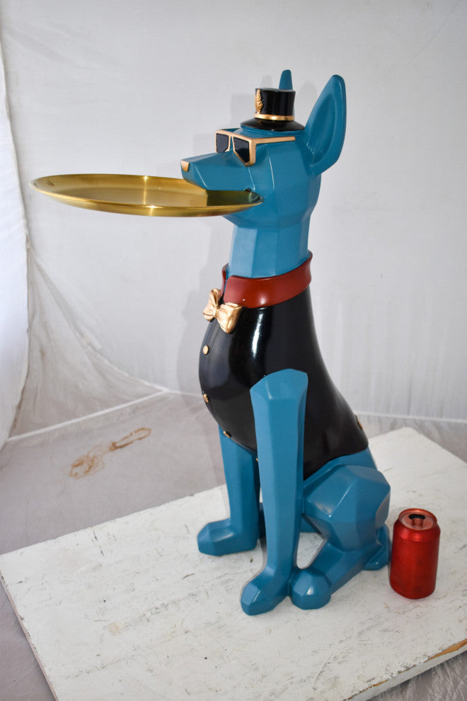 Happy Hostess Dog Resin Statue with Blue and Black Finish Size: 19" x 9" x 28"