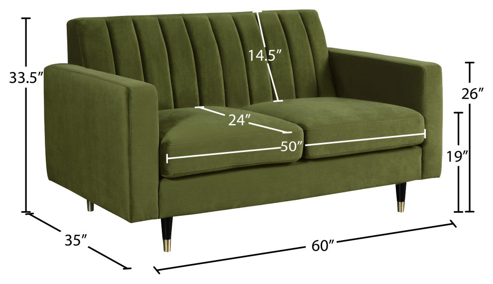 Lola Velvet Upholstered Loveseat, Olive