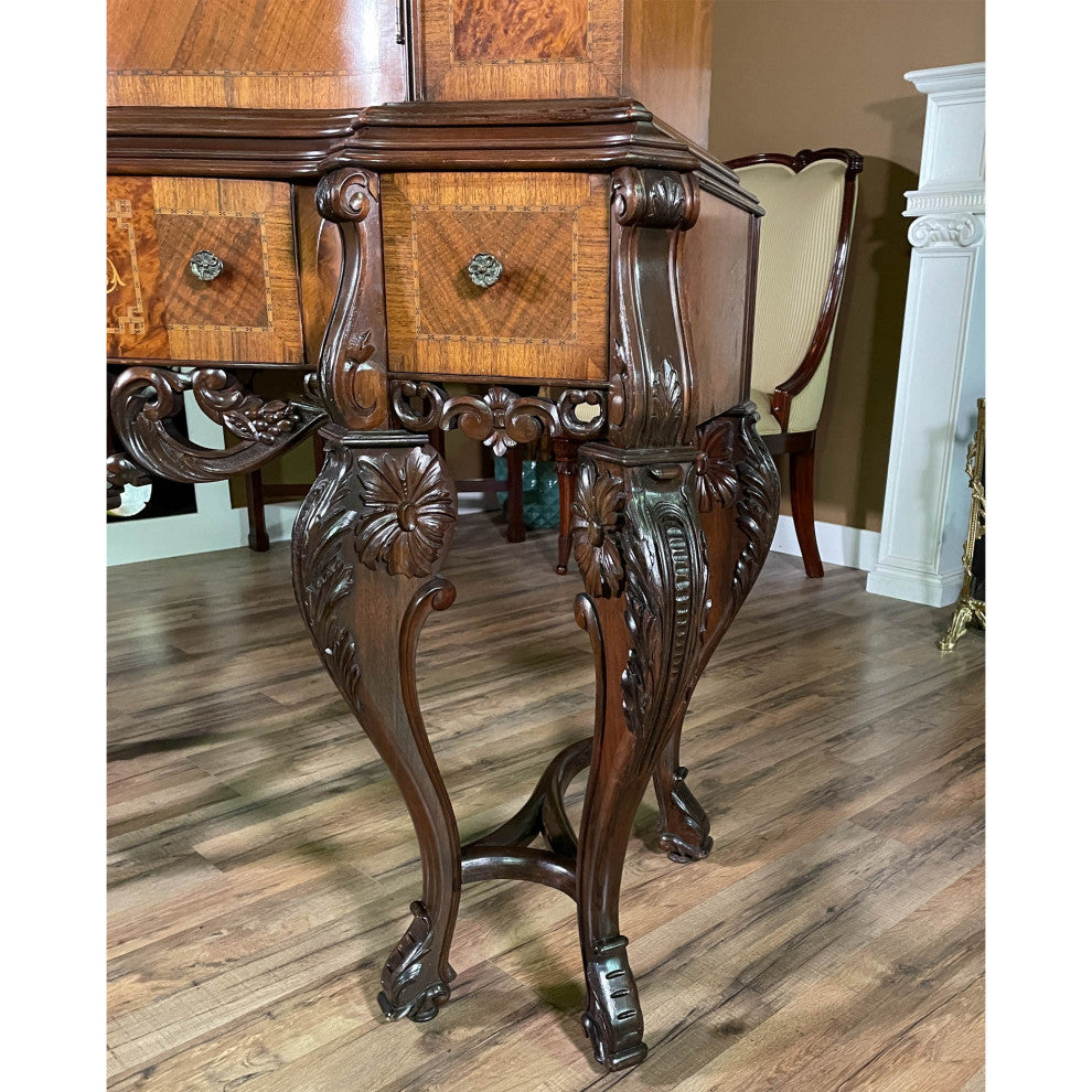 Antique Walnut Inlaid China Cabinet