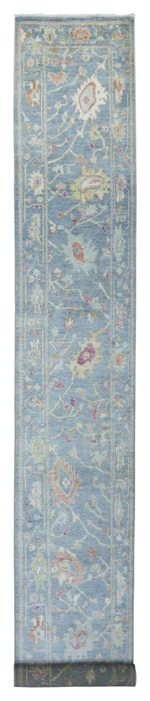 Deim Blue Hand Knotted Angora Oushak XL Runner Soft Afghan Wool Rug 2'6" x 19'2"