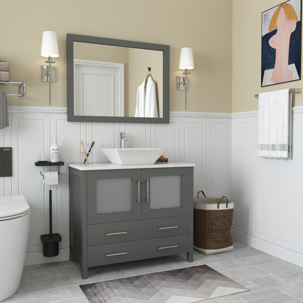 Vanity Art Vanity Set With Vessel Sink, Gray, 36", Led Sensor-Switch Mirror
