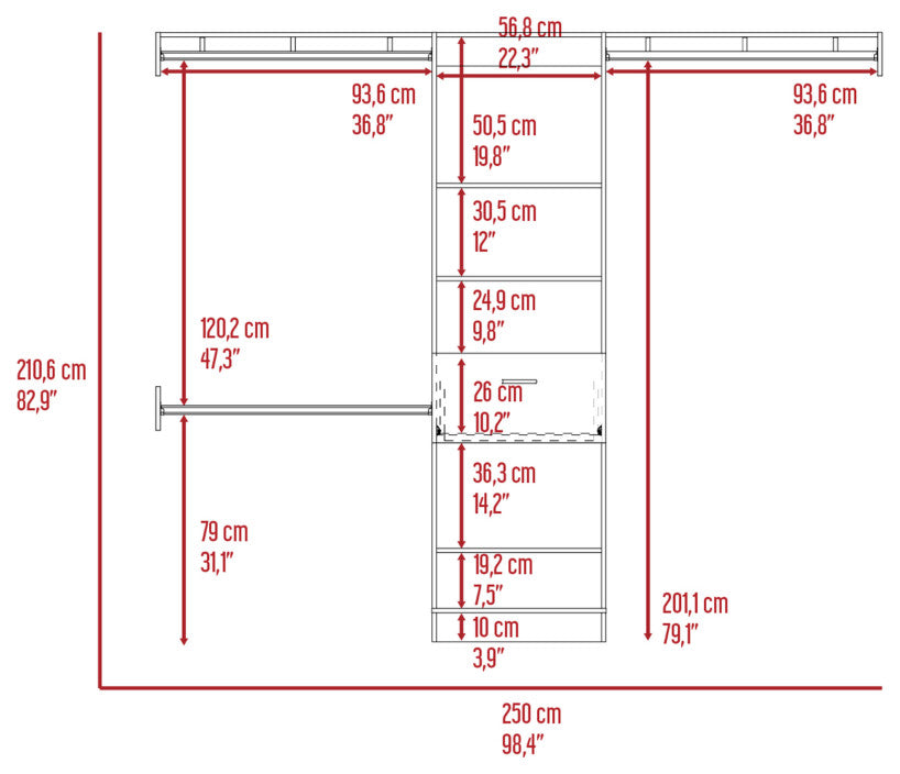 250 Closet System British, Bedroom, Dark Walnut