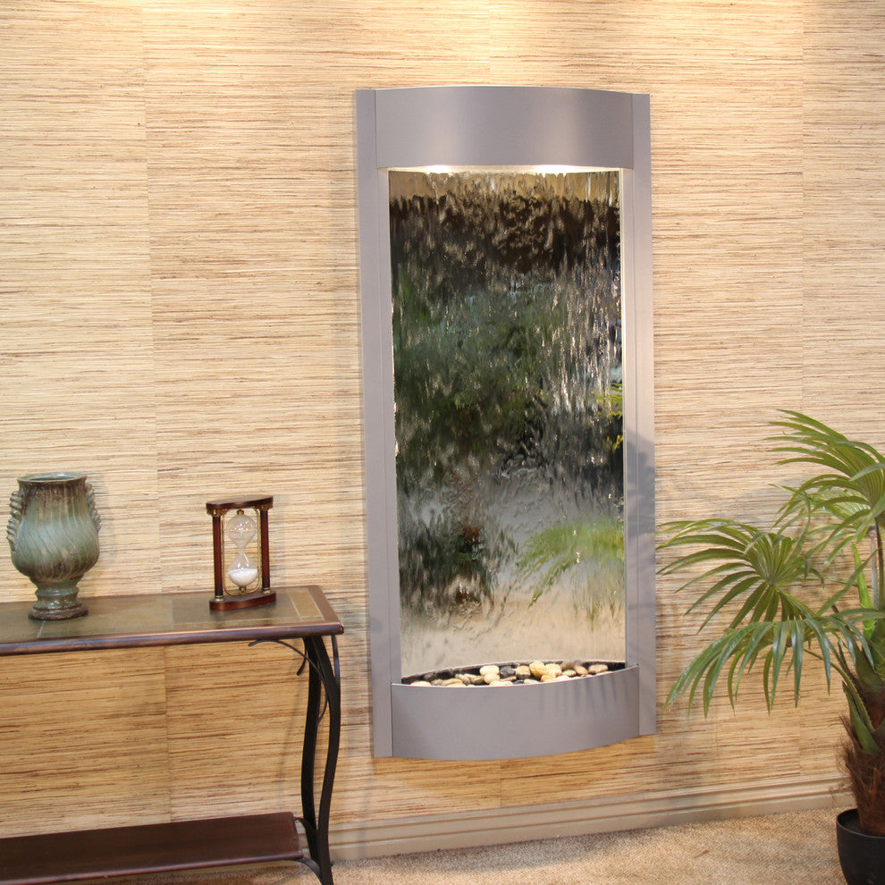 Pacifica Waters Indoor Water Fountain, Silver Mirror, Silver Metallic