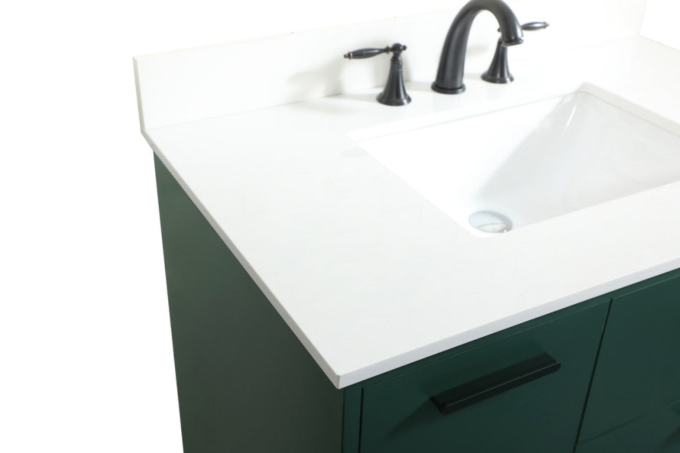 Home Living Modern Natural Oak-Light Bathroom Vanity, Green, 36"