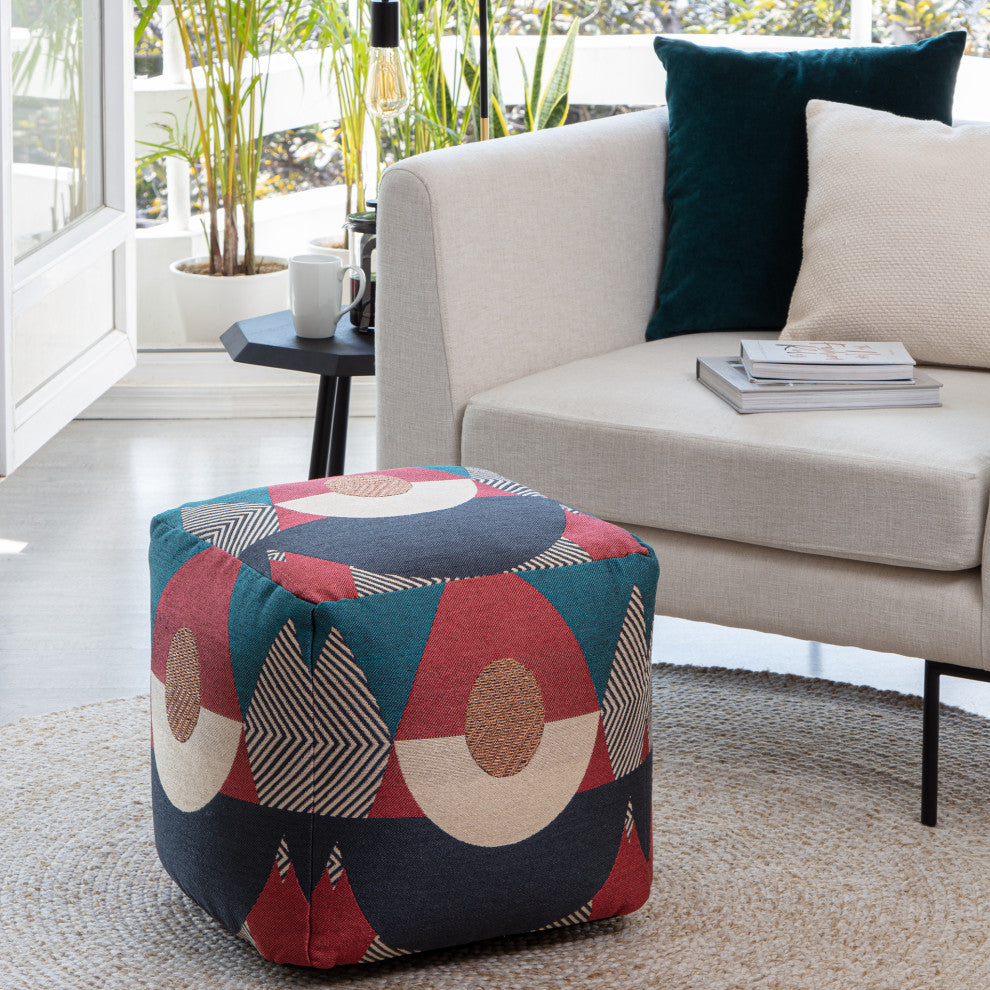 Martinique Red 18" x 18" x 18" Multicolor Pouf