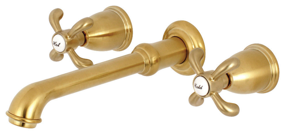 Kingston Brass Two-Handle Wall Mount Bathroom Faucet, Brushed Brass