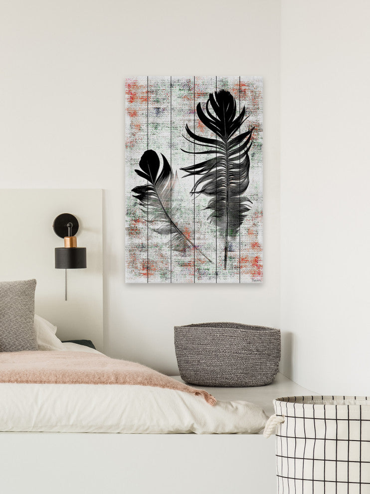 "Black Feathers" Print on White Wood, 40"x60"