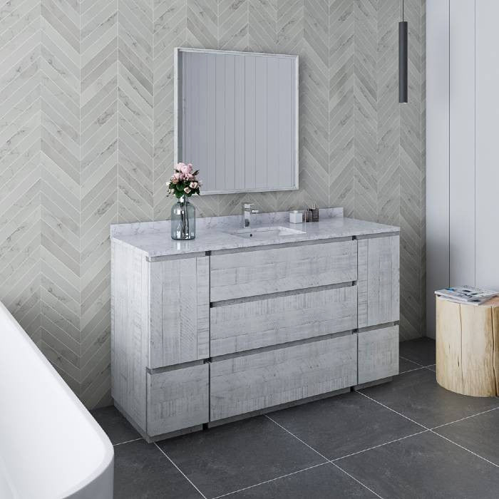 Fresca Formosa Modern 60" Rustic White Freestanding Single Sink Vanity Set
