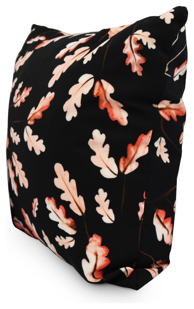 20" Wild Oak Leaves Black Floral Print Decorative Throw Pillow