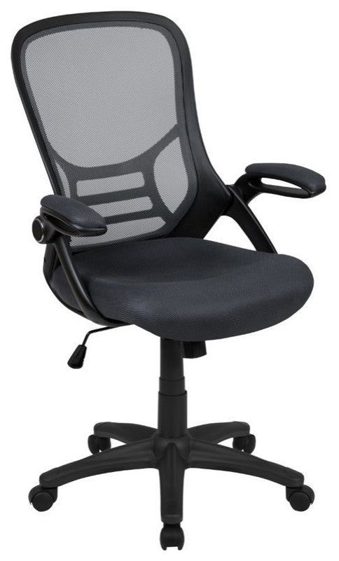High Back Mesh Swivel Office Chair With Flip-up Arms, Dark Gray