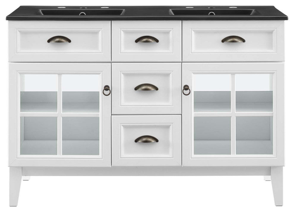 Isle 48" Double Bathroom Vanity Cabinet White Black
