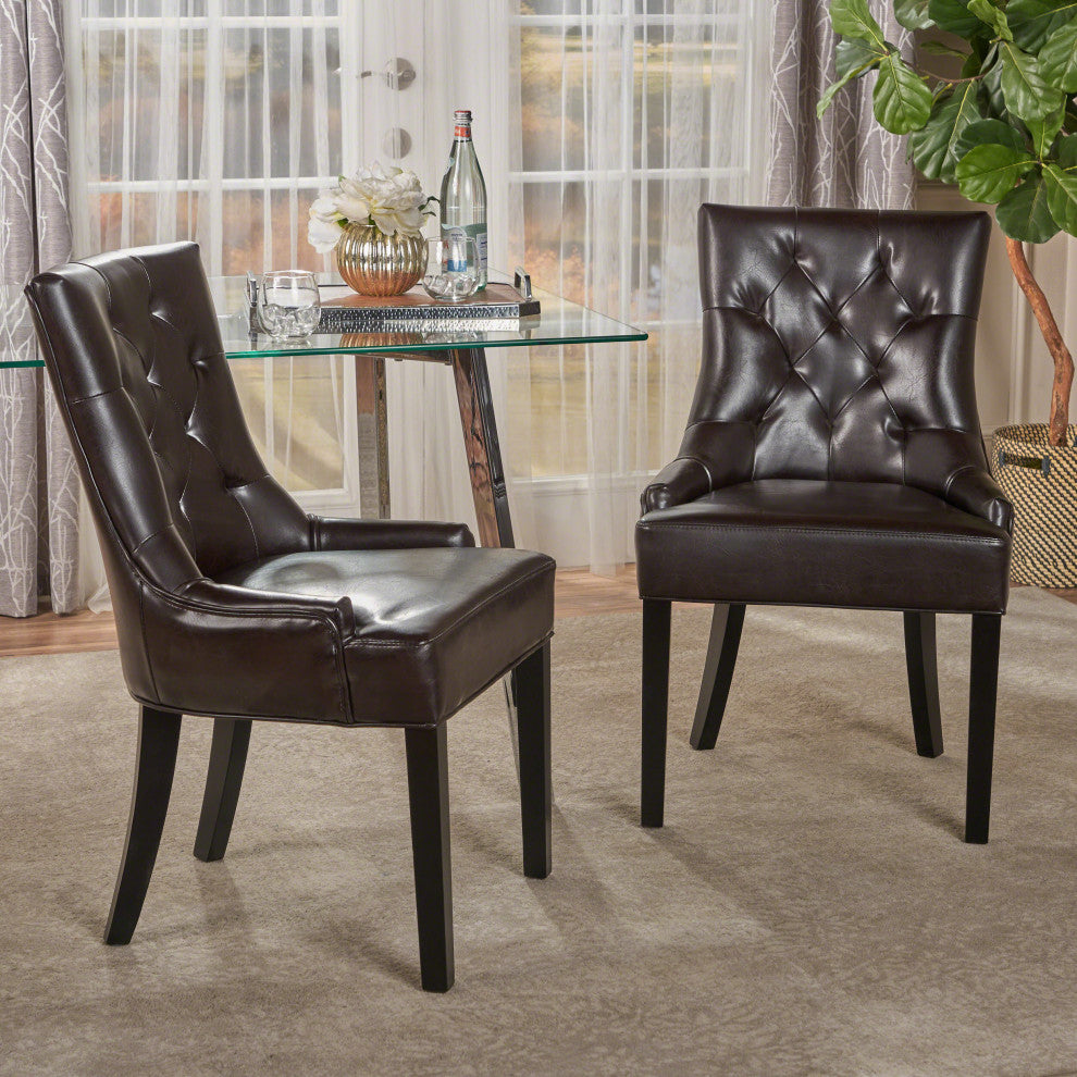 GDF Studio Stacy Bonded Leather Dining and Accent Chairs, Set of 2, Brown, Faux