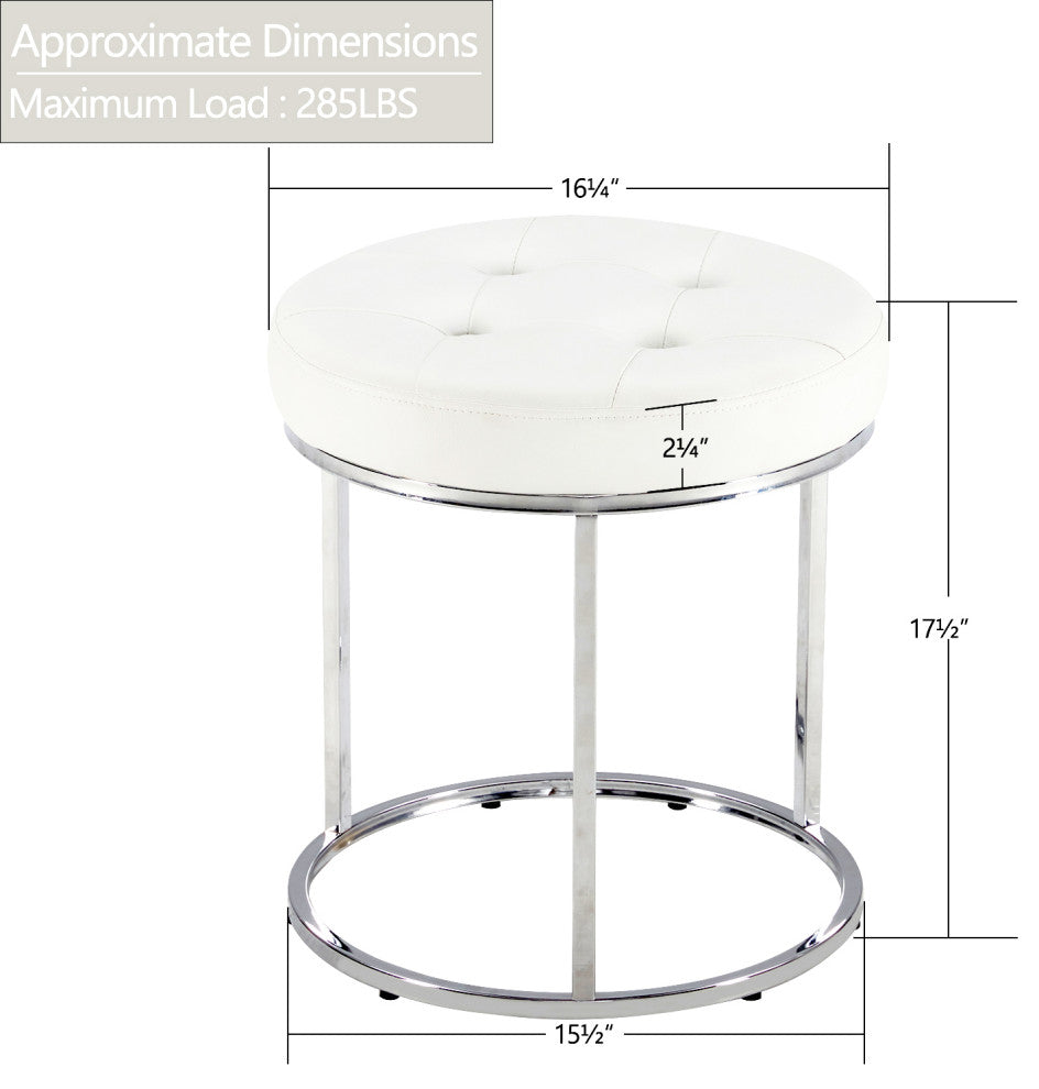 Round Open Base Faux Leather Vanity Stool, White