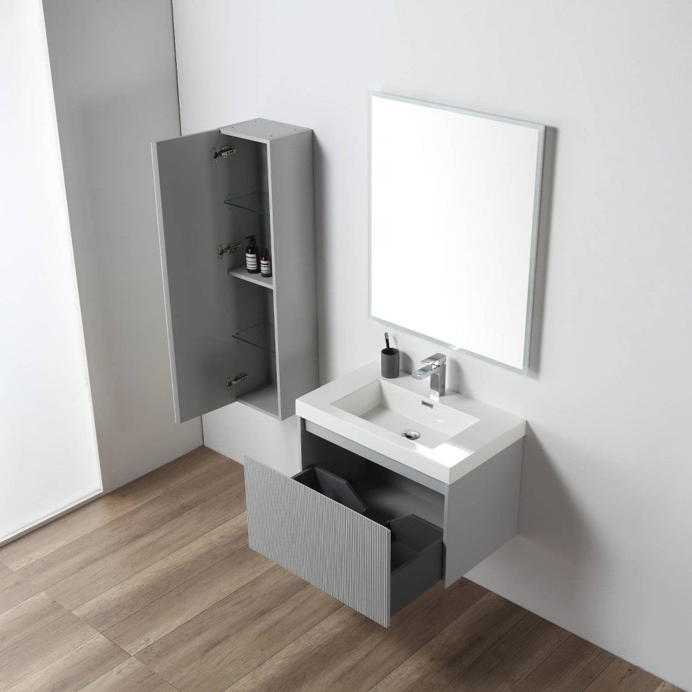 Floating Bathroom Vanity with Sink, Wall Mounted Vanity, Grey, 30" W/ Sink, Side Cabinet