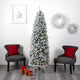 7' Slim Flocked Montreal Fir Faux Xmas Tree W/ White Lights & Bendable Branches