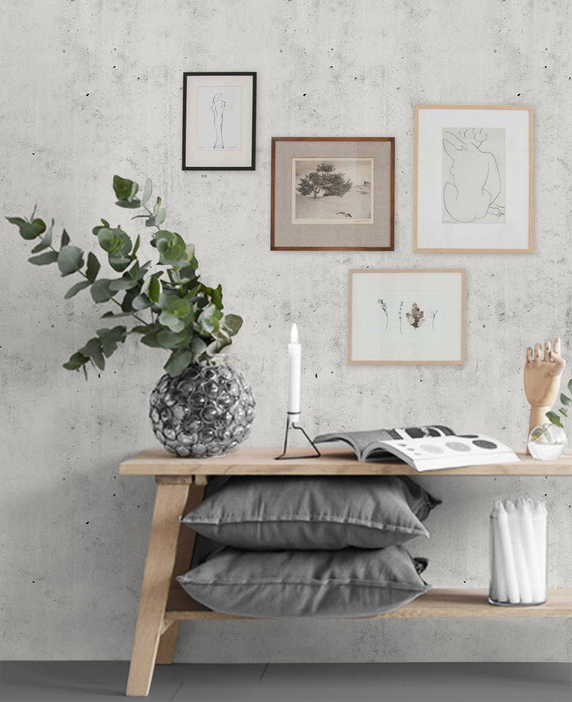 Cement Concrete Peel and Stick Vinyl Wallpaper , Light Gray, 24"w X 108"h