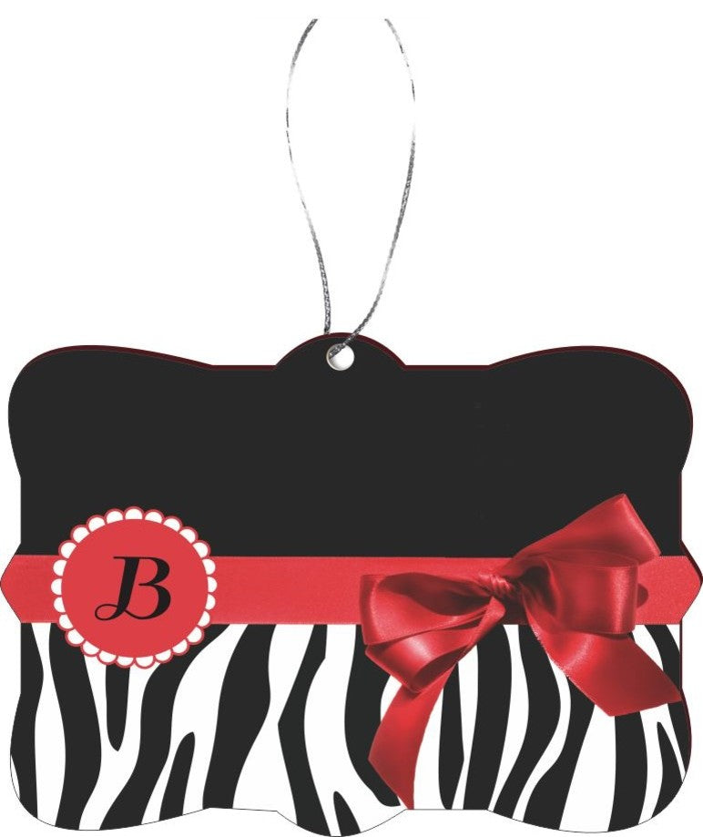 Letter  B  Red Zebra Bow Design Rectangle Christmas Tree Ornament