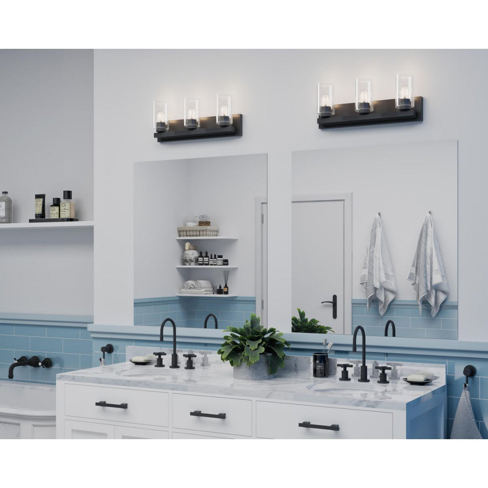 Goodwin 3-Lt Matte Black Modern Vanity Light With Clear Glass