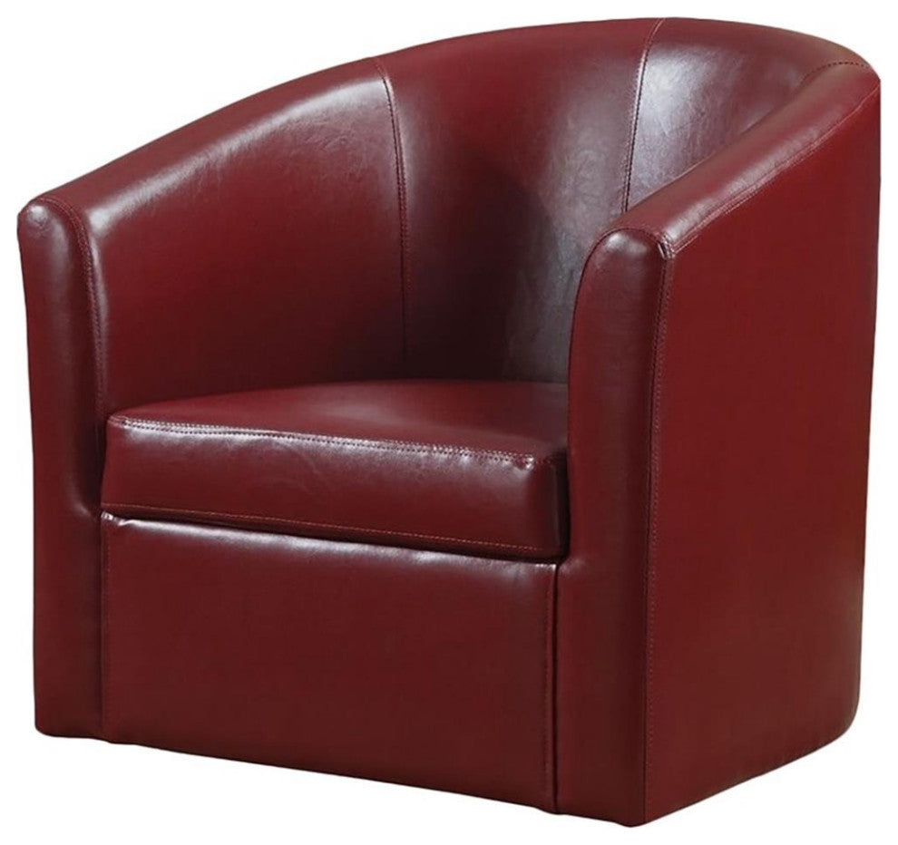 Coaster Contemporary Faux Leather Swivel Barrel Back Accent Chair in Red