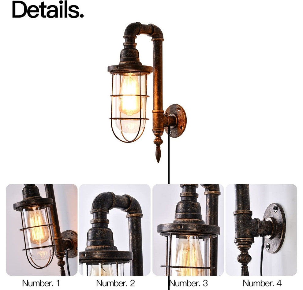 Industrial Plug, Wall Light Fixture Vintage Glass Wall Lamp