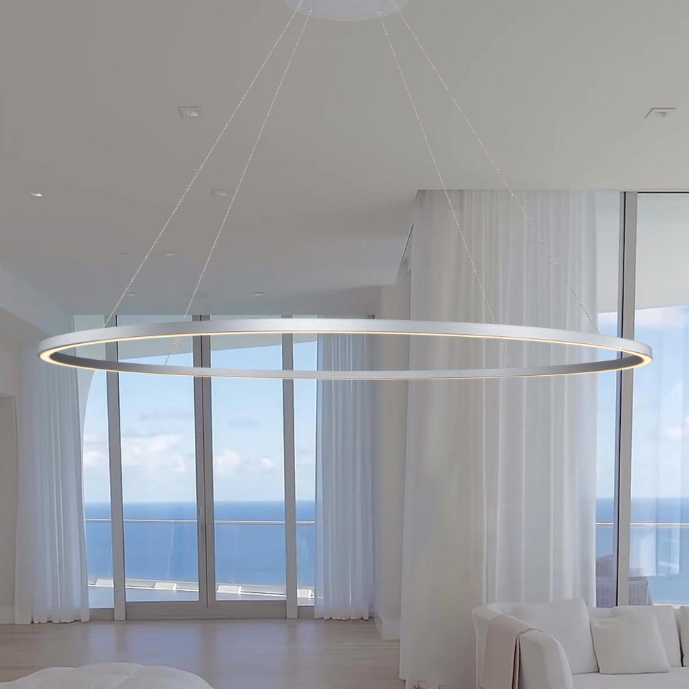 60" Tania ETL Certified Integrated LED Circular Adjustable Chandelier, Silver