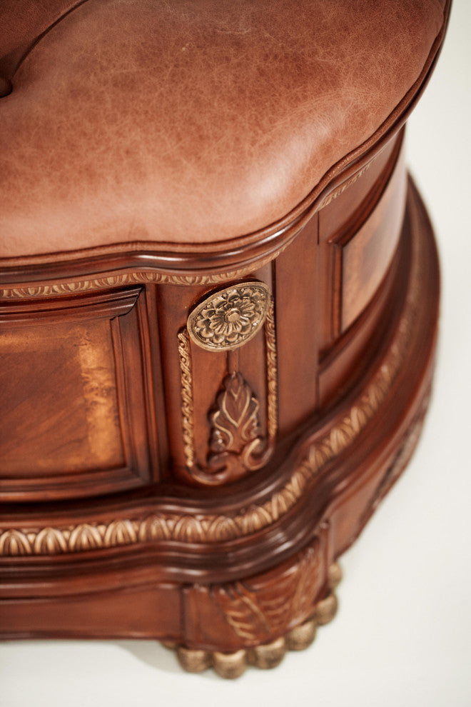 Cortina Leather Bedside Bench With Storage, Honey Walnut