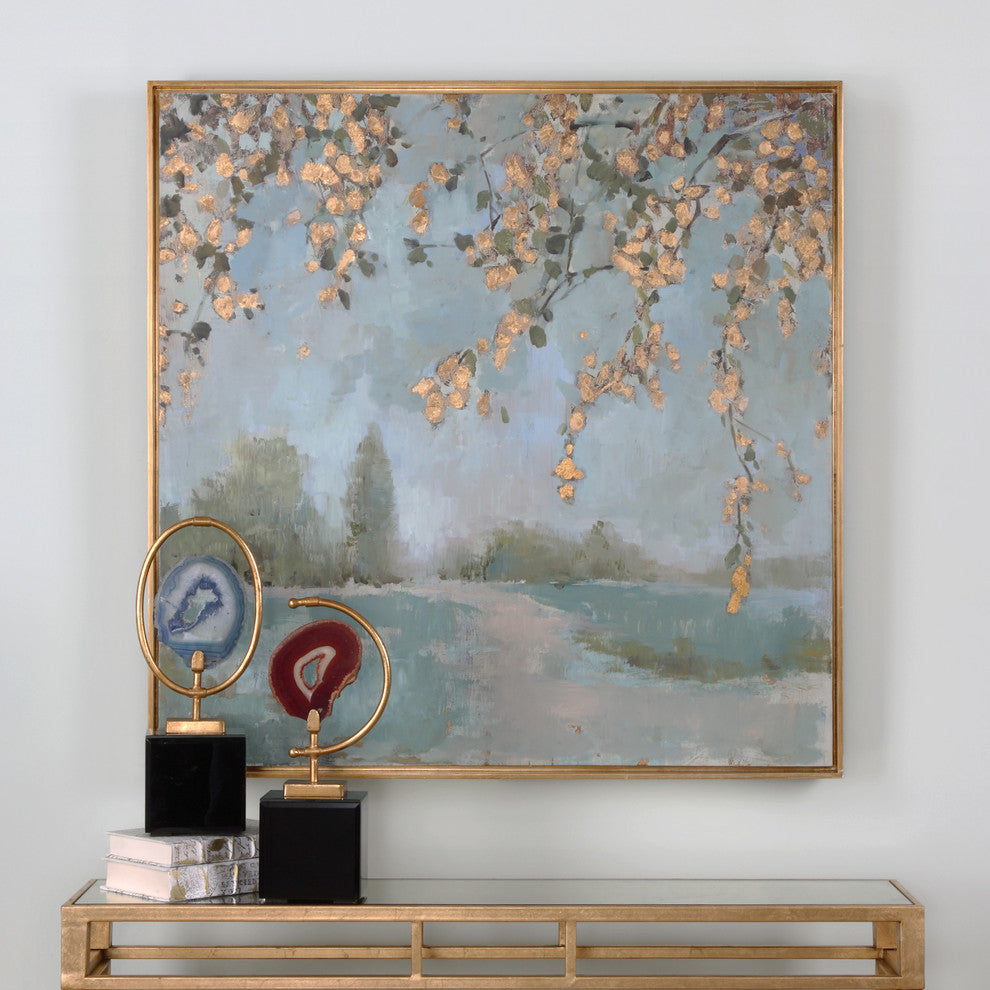 Cherry Blossoms Square Impressionist Tree Painting, Wall Art Large Soft Green