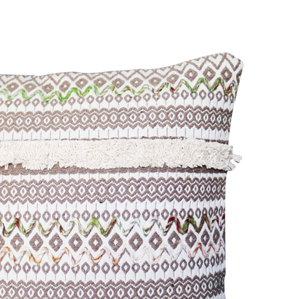 Benzara UPT-261537 Square Jacquard Cotton Accent Throw Pillow, Brown, White