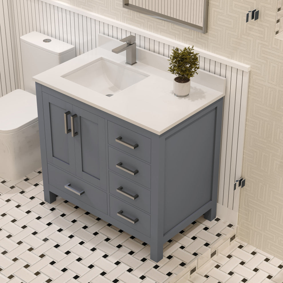 Rooh Bathroom Vanity, Charcoal Gray, 36l", Vanity Cabinet Only