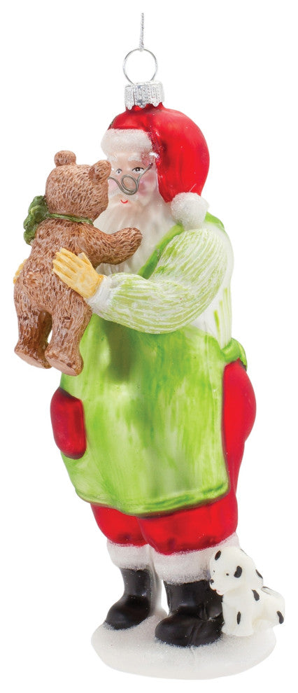 Glass Santa With Teddy Bear Ornament, Set of 6