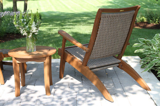 3-Piece Eucalyptus and Wicker Lounger Set With Ottoman and Round Accent Table