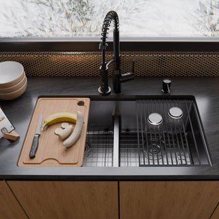 Karran Undermount 33-in Stainless Steel Double Bowl Workstation Kitchen Sink