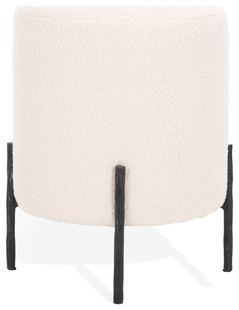 Safavieh Couture Jessa Round Boucle Ottoman, Ivory/Black
