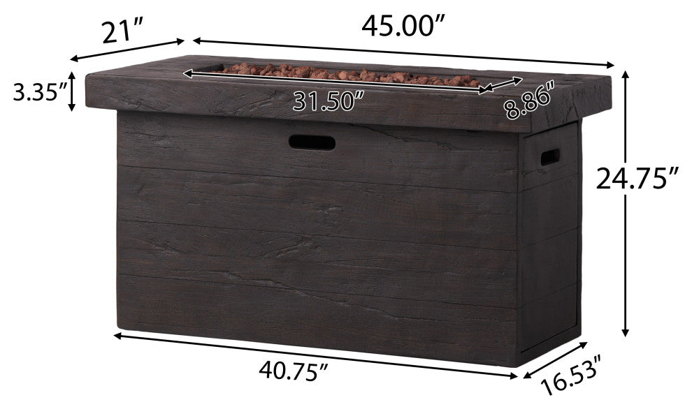 GDF Studio Crawford Outdoor Rectangular Fire Pit, Brown