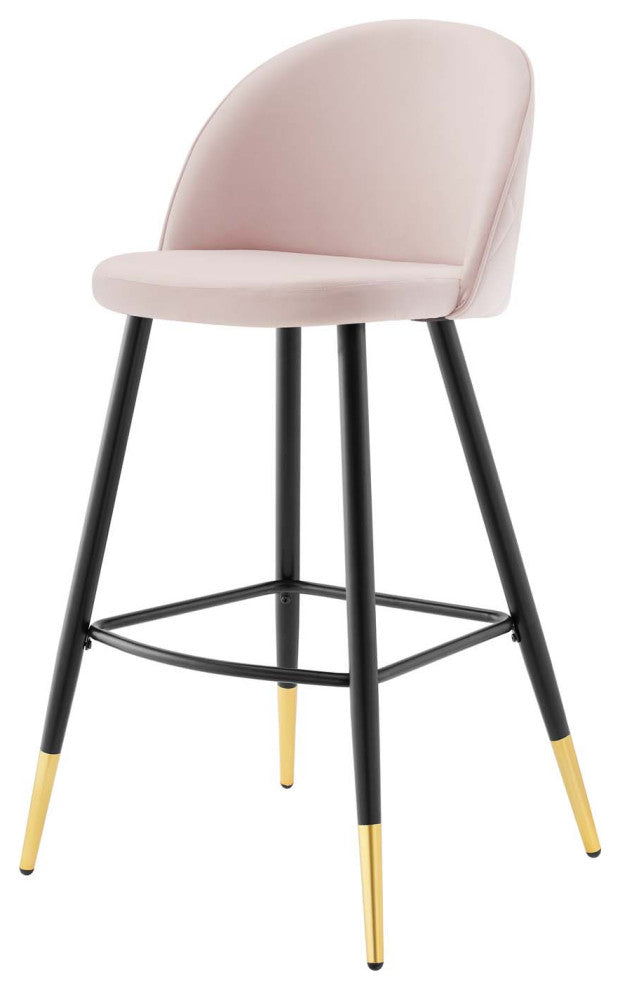 Bar Stool Chair Barstool, Set of 2, Velvet, Metal, Pink, Modern, Bar Pub Bistro