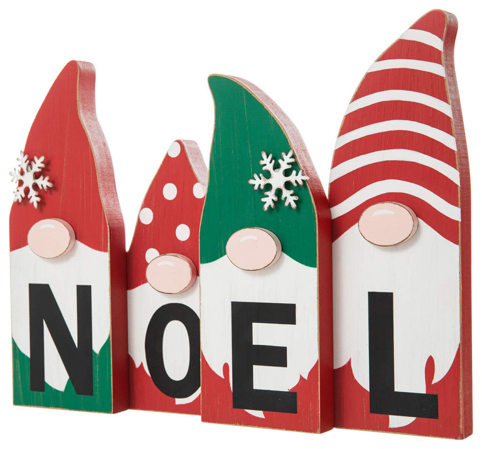 Wooden Christmas Ornament Gnome Family Table Decor, "Noel"