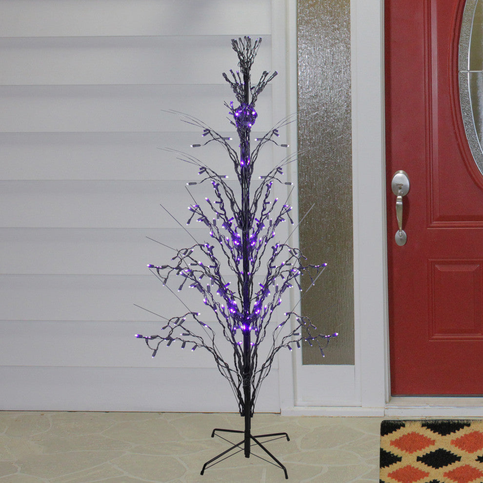 6' LED Lighted Halloween Cascade Twig Tree Outdoor Yard Art Decoration, Purple
