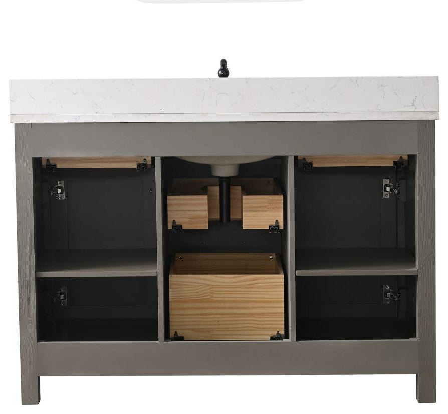 Jasper 48" Bathroom Vanity, Textured Gray, Ariston White Engineered Stone Top