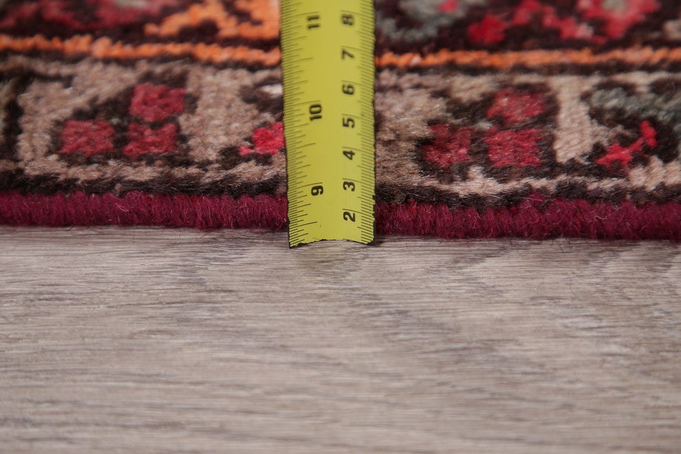 Consigned, Vintage Handmade Persian Oriental Low Pile Carpet, Red, 9'6"X3'2"