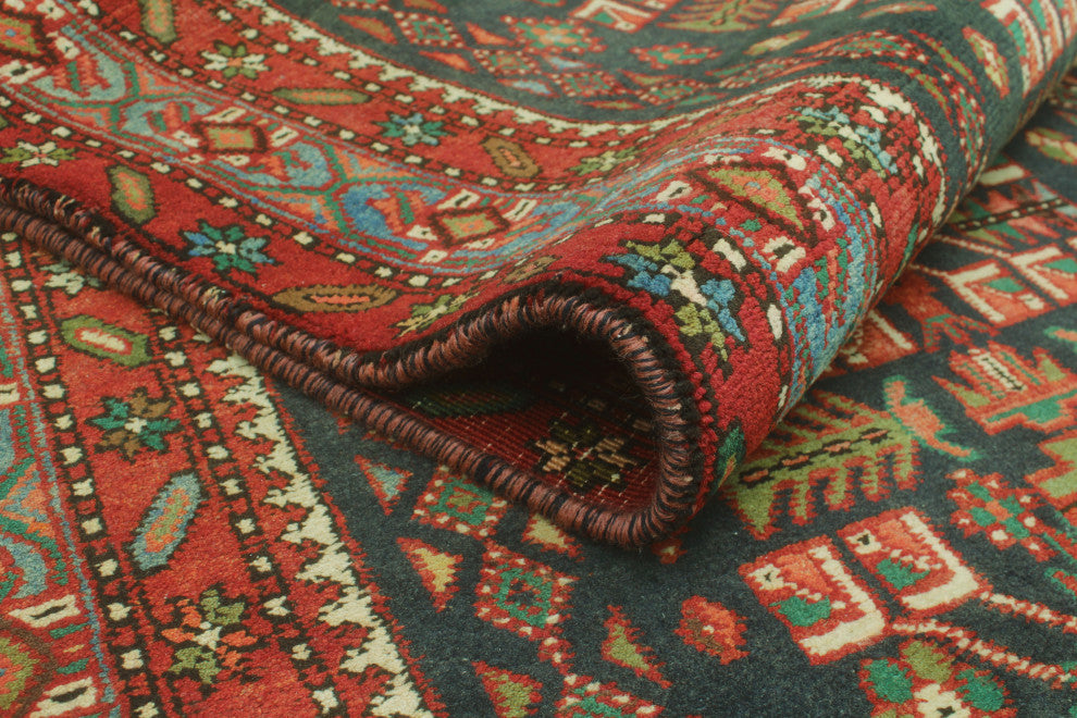 Fine Vintage Distressed Costari Navy/Rust Runner, 3'8x14'9