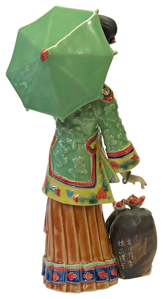 Chinese Oriental Porcelain Qing Style Dressing Umbrella Lady Figure Hws3089