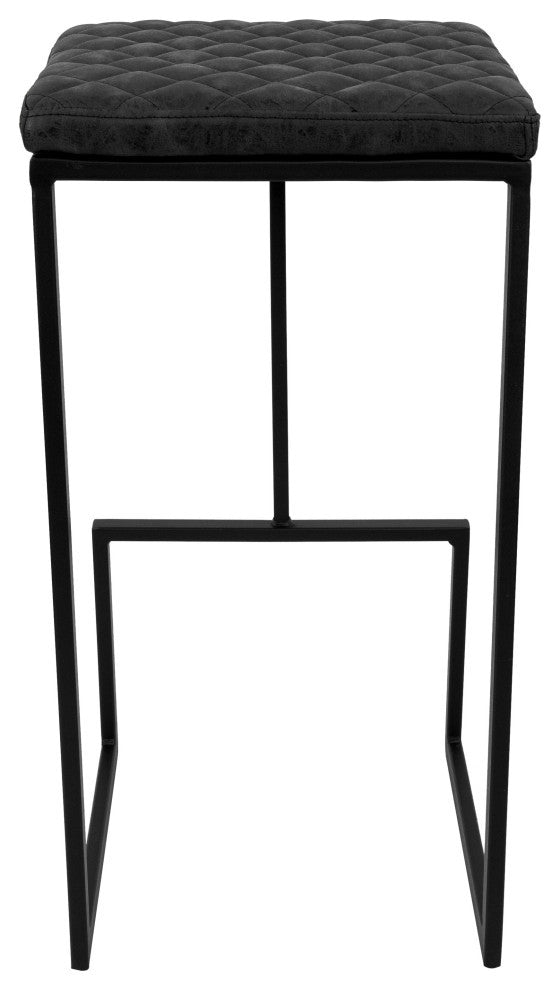 Quincy Leather Barstool Square Seats and Metal Frame Set of 2, Charcoal Black